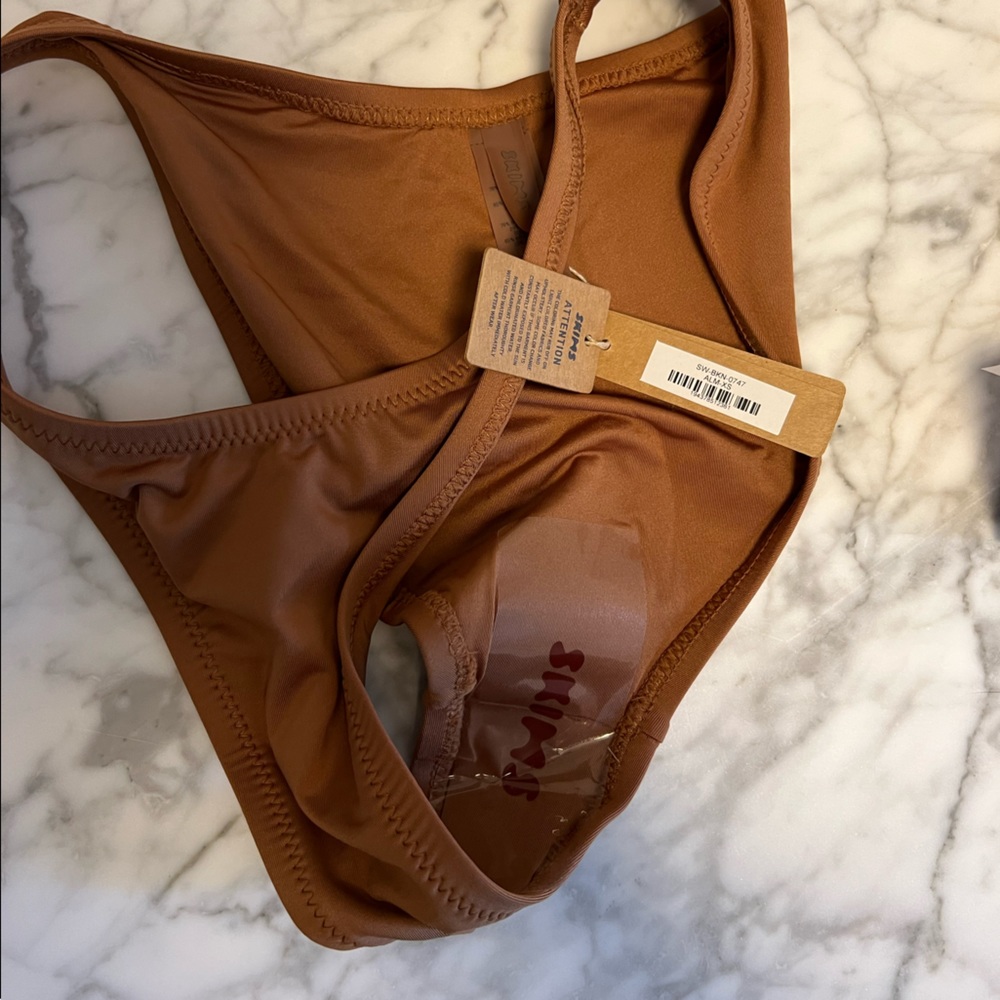 SKIMS SWIM ALMOND SIZE XS DIPPED MID WAIST BOTTOMS ONLY